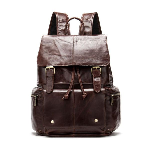 

backpack nesitu vintage coffee brown genuine crazy horse leather women men's female male travel bags m8507