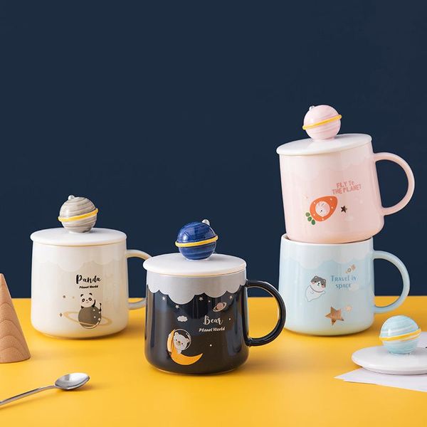 

mugs creative cute ceramic cup with lid cartoon planet water milk coffee and cups holiday gifts
