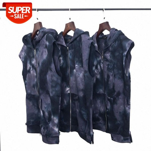

ins dark tie-dye washed distressed loose waistcoat sleeveless sweater #c362, Black