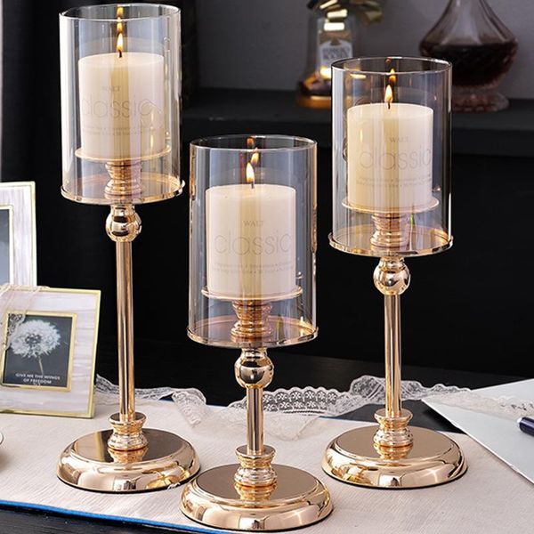

european metal crystal candle lantern gold holders wedding centerpieces center table candlesticks parties home decor