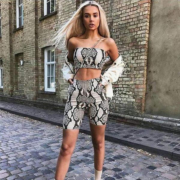 

women's two piece pants muxu fashion serpentine backless cropped 2 shorts set women summer and clothing conjunto feminino, White