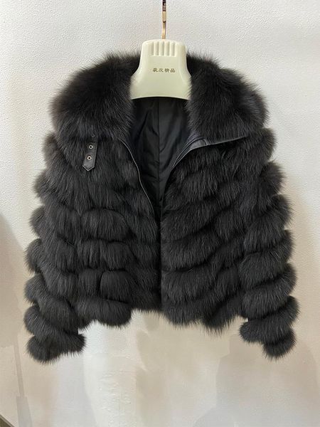 

women's fur & faux women winter thick full pelt real jacket coat fashion female natural coats with collar ladies overcoat, Black