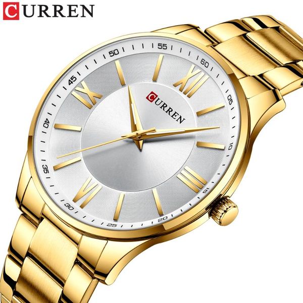 

wristwatches curren fashion noble sports watch gold men's ultra-thin quartz bussiness wrist stainless steel waterproof clock, Slivery;brown