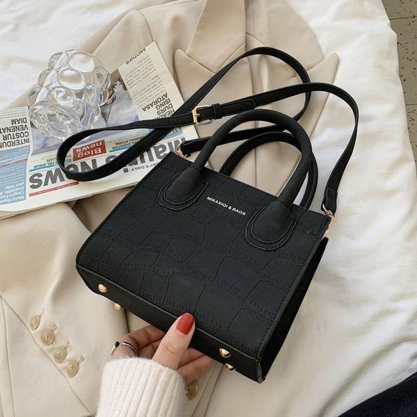 

evening bags stone pattern small tote bag 2021 winter quality matte pu leather women's designer handbag portable shoulder messenger
