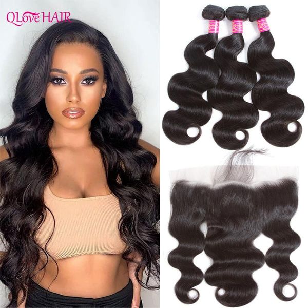 

human hair bulks qlove body wave bundles with frontal and peruvian 3, Black