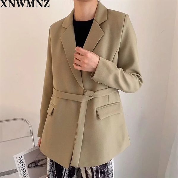 

women buttonless belt casual office chic blazer coat female long sleeve vintage outerwear 210520, White;black
