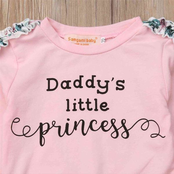 

daddys little princess newborn baby girl autumn clothes ruffles long sleeve floral pant legging headband 3pcs set, White