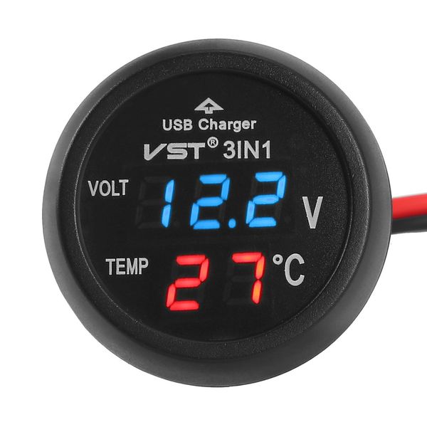 12V/24V Digital Meter Monitor Auto Batterie Instrument Messgeräte 3 in 1 LED USB Handy Ladegerät 5V 2,1A Voltmeter Thermometer LCD Dual Display Auto Teile