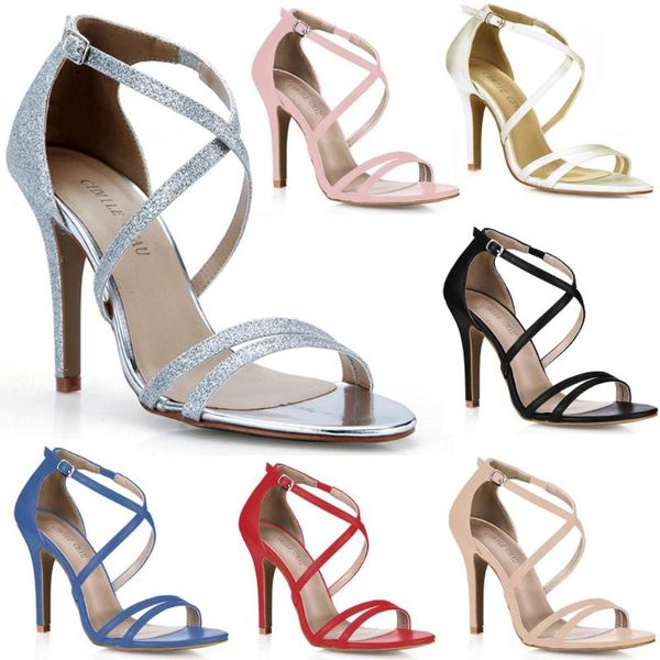 

fashion evening party women shoes stiletto high heel cross strap sandals with buckle plus size 5186-16a, Black