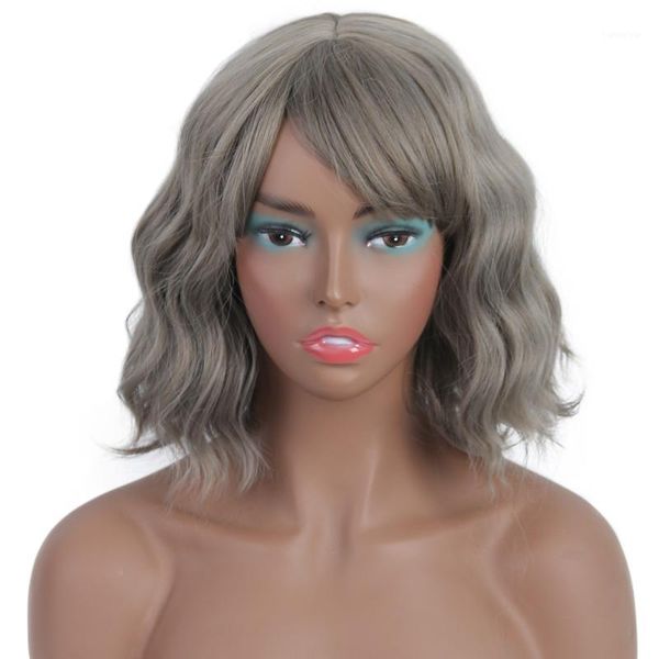 

short synthetic wave wig women's water wavy wigs with bangs natural hair for daily cosplay1, Black