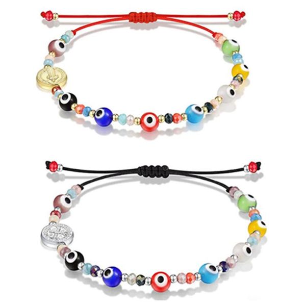 

charm bracelets 2pcs evil eye beads couples bracelet lucky red string amulet kabbalah protection for women men boys girls, Golden;silver