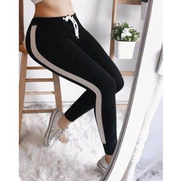 

women's sports pants ladies elegent stripe middle waist gym fitness leggings multi-colors soft casual bottom trousers & capris, Black;white