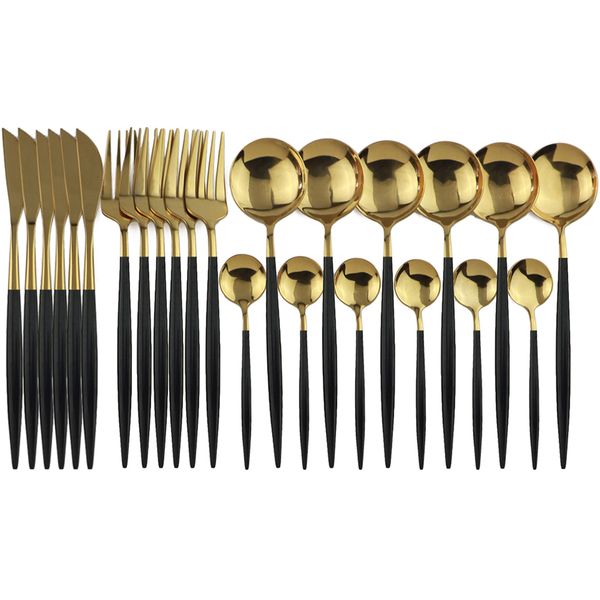 

jankng 24pcs dinnerware set stainless steel cutlery set kitchen black gold tableware knife fork spoon black gold silverware sets