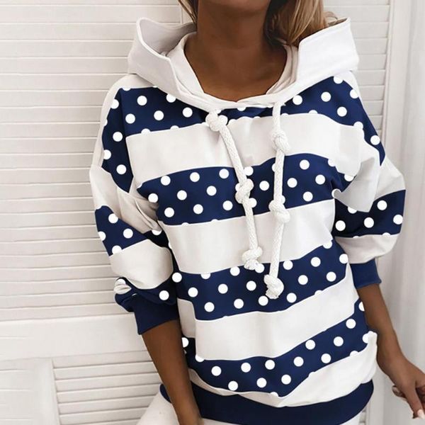 

women's hoodies & sweatshirts striped patchwork knot drawstring women sweatshirt warm leopard dot print long sleeve hoodie streetwear, Black