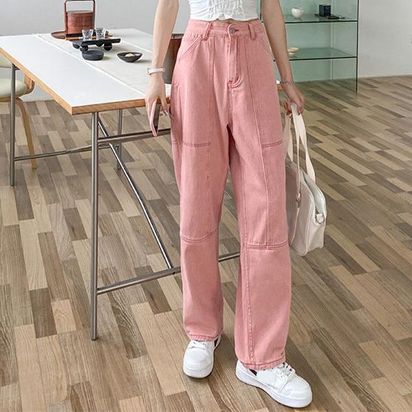 

women's jeans vintage loose high waist straight denim trousers 2021 streetwear casual boyfriend baggy wide leg pants, Blue