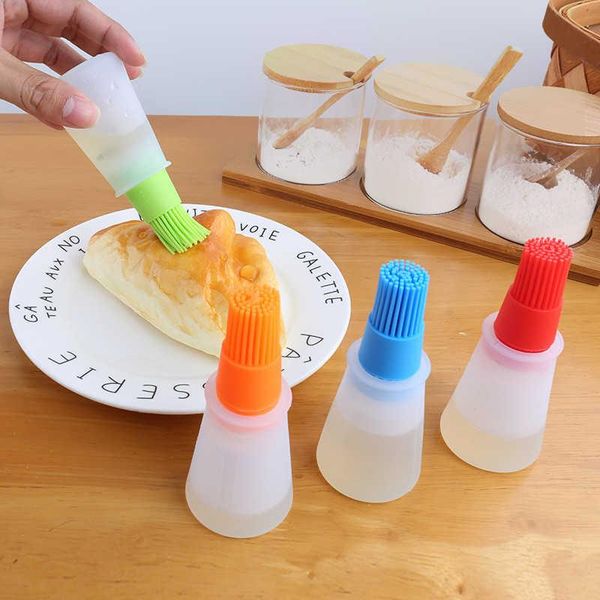 

tools & accessories 1 pc portable silicone oil bottle with brush grill brushes liquid pastry kitchen baking bbq tool for