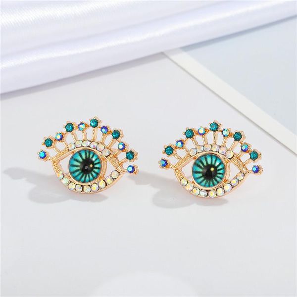

hoop & huggie 1pair blue crystal star eyelashes evil eye stud earrings for women vintage hollow lucky turkish ear jewelry e716, Golden;silver