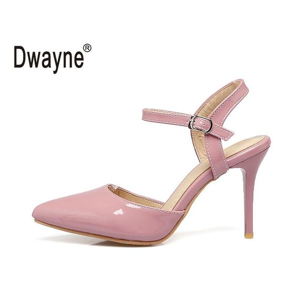 

dress shoes patent leather thin high heels sandals women 2021 9cm pointed toe buckle strap female with big size, Black