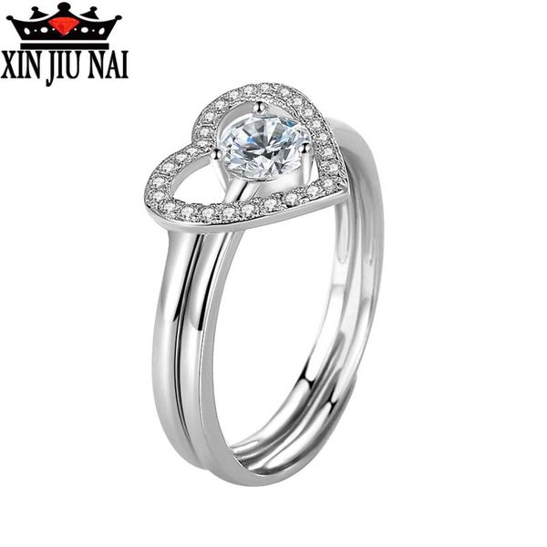 

cluster rings 925 sterling silver 2 in 1 / 2pc "love the heart"love set female couples ring opening live adjustable valentine&#039, Golden;silver