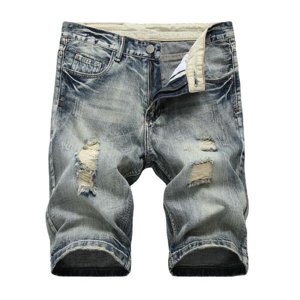

men's jeans summer denim shorts male men jean skate board harem mens jogger ankle ripped wave 38 40 42 slim pants, Blue