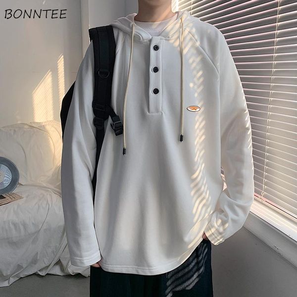 

autumn hoodies men baggy hooded sweatshirt couple stylish all-match high street wear leisure ulzzang outwear mens hoodie buttons men's, Black