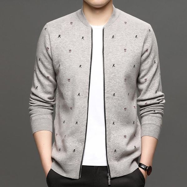 

men's sweaters 2021 spring and autumn knitted cardigan zipper baseball collar casual wool coat young middle aged sweater, White;black