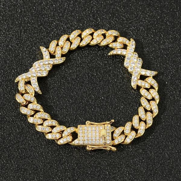 

link, chain thorn cuban hip hop with simple cubic zircon bracelet for men and women gift, Black