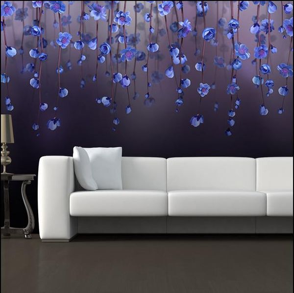 

wallpapers blue peach blossom flower 3d papel mural silk wallpaper wall for bedroom po paper murals
