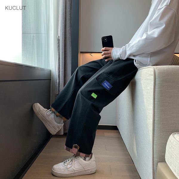 

tooling wide leg pants men's american straight high street trend capri hiphop casual suits & blazers, White;black