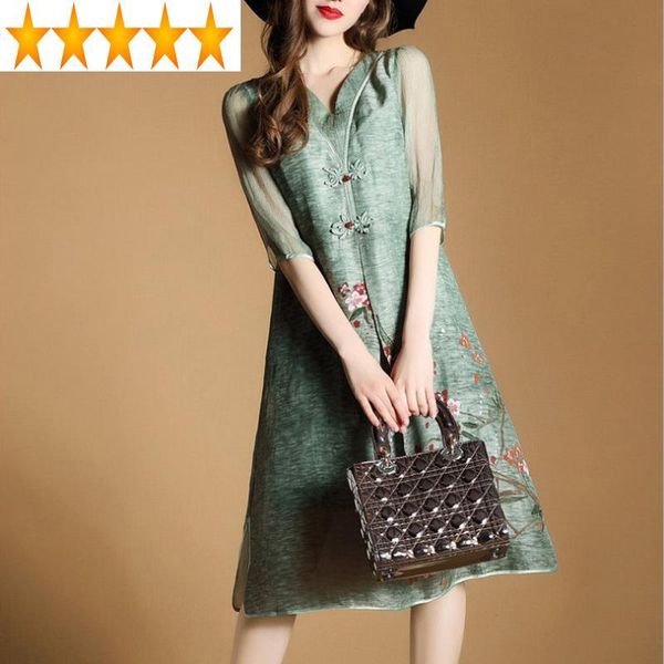 

silk summer 2021 women vintage dress elegant midi a line fashion party dresses large size vestido mujer kj4603 casual, Black;gray