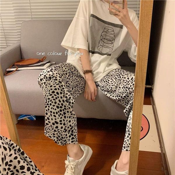 

women's pants & capris goohojio 2021 oversized leopard women high waist casual long autumn wide legs straight for, Black;white