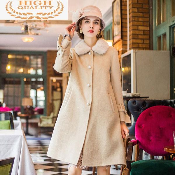 

real wool coat female collar alpaca jackets winter jacket women double side woolen coats casaco feminino my4084 women's & blends, Black