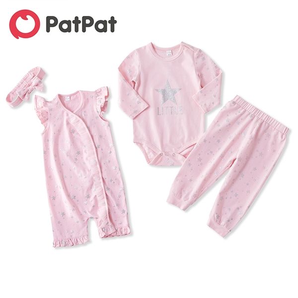 Primavera e autunno Mosaico 2 pezzi Little Sparkle Stars Stampa Baby Girls Body pagliaccetto Set vestiti 210528