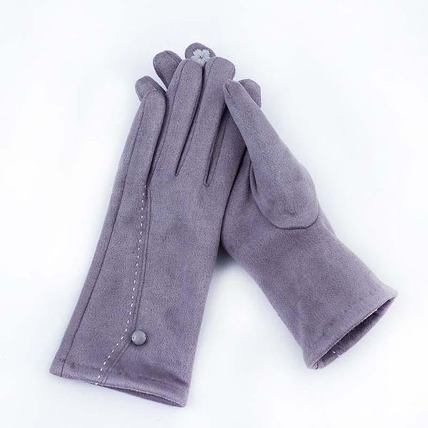 

five fingers gloves winter touch screen driving women' for sports suede leather cold warm embroidery plus velvet thicken cycling mitte, Blue;gray