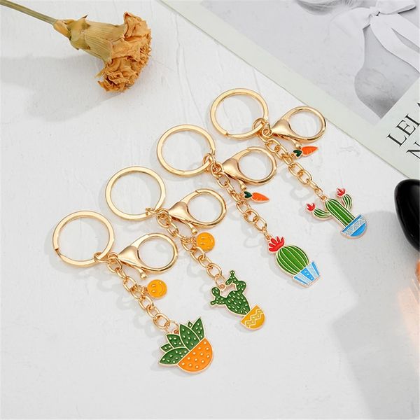 

lovely cactus plants shaped keychain women keychain ring car key chains hanging chain buckle gift for friend, Slivery;golden