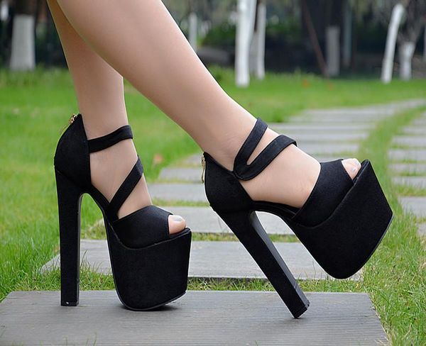

slippers 17cm2021 summer super high-heeled women's shoes waterproof platform fish mouth wedge sandals, Black