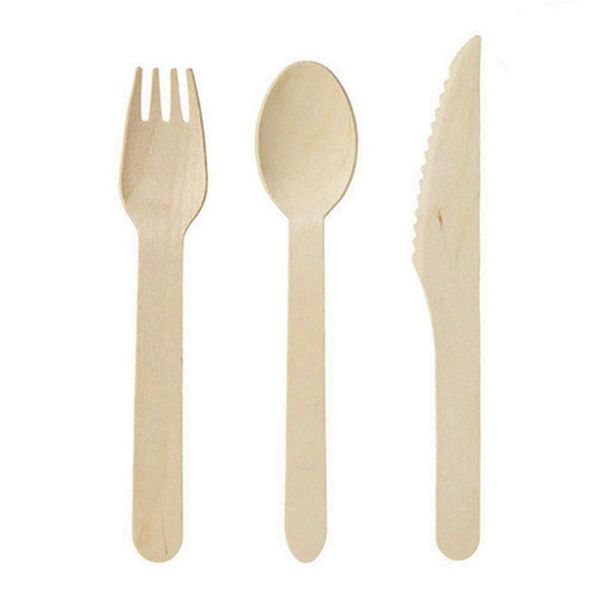 

packaging dinner service disposable wooden cutlery 300 pack -forks(100), knives(100) and spoons(100), perfect alternative for plastic p215 (