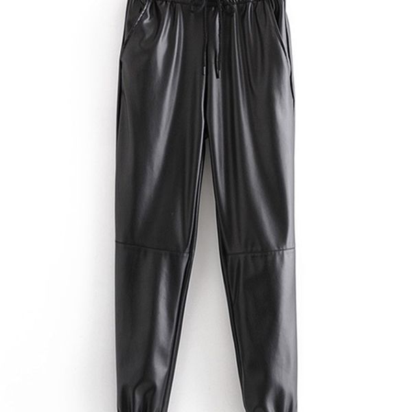Wixra PU кожаные карманы брюки брюки панталоны моджер мода мода эластичные талии кружев галстуки брюки осень 21115
