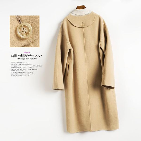 

women's wool & blends winter women coat 2021 open stitch woolen female long outwear solid loose cashmer, Black