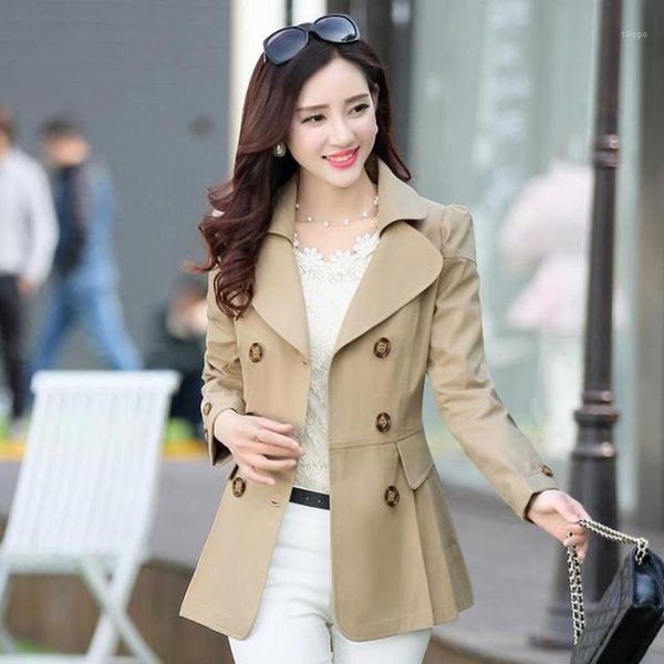 

women's trench coats 2021spring autumn women korean version self-cultivation double-breasted medium length windbreaker coat lady 3xl wi, Tan;black