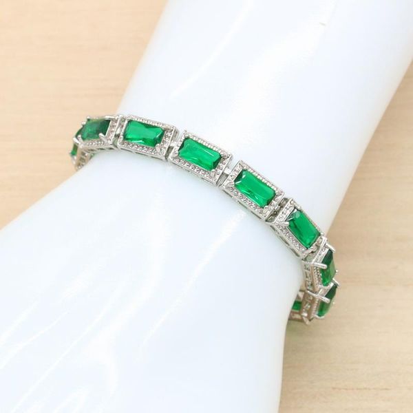 

link, chain dubai geometric silver color bracelet for women birthday wedding jewelry 6 colors available green zirconia 20cm, Black