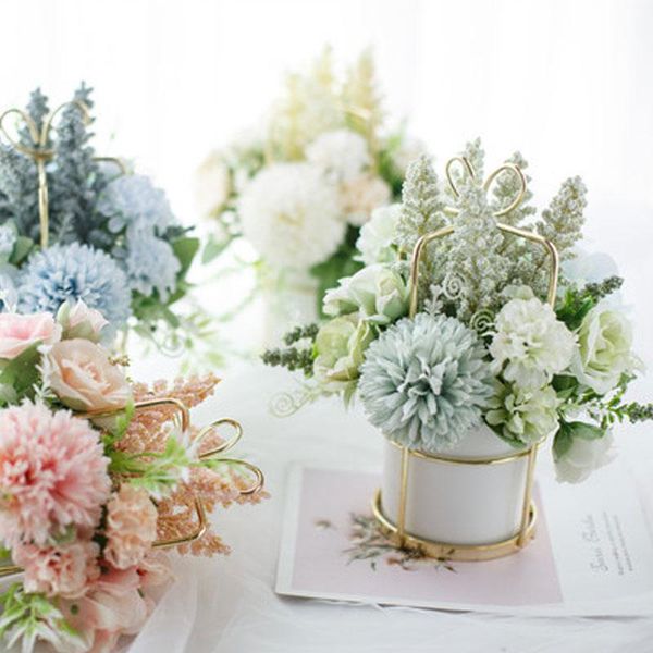 

decorative flowers & wreaths nordic emulation flower set ceramic golden vase rose plant potted home decoration false