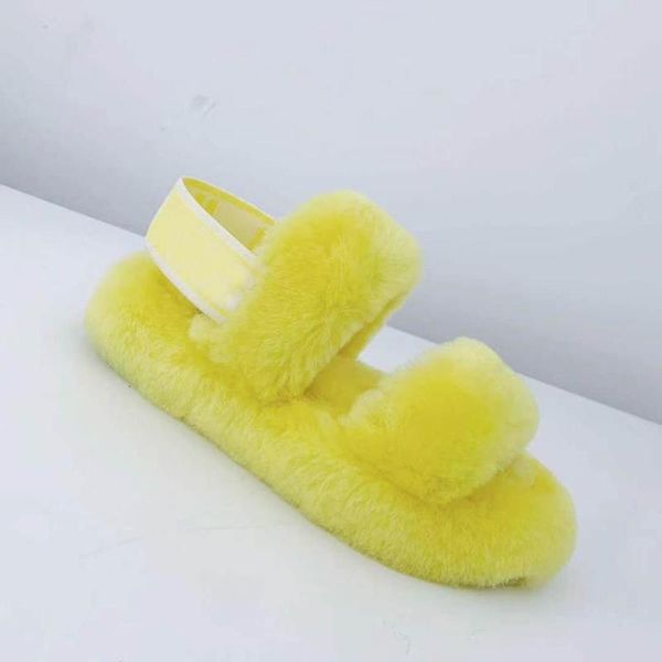 

natural sheepskin fur slippers fashion female winter women warm indoor soft wool lady home shoes, Black