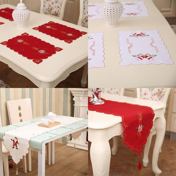 

christmas decorations table flag 40 * 170cm european embroidery hollow santa claus 43 28 meal mat