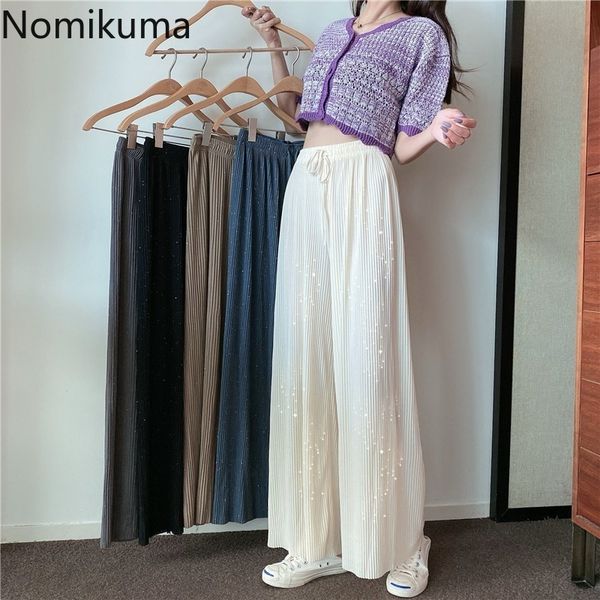 Nomikuma Pantalones Femme Estilo Coreano Reta Loose Casual Leg Wide Pants Mulheres Chic All-Match Calças Moda Trend 210514