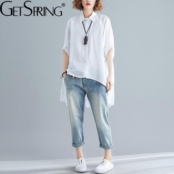 

women's blouses & shirts getspring women blouse shirt batwing sleeve cotton black white summer plus size loose asymmetry long female 20
