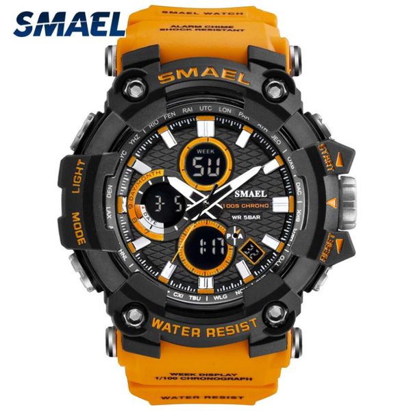 

wristwatches smael 1802d resisitant 50m waterproof military watches for men quartz watch male clock sport digital led luminous, Slivery;brown