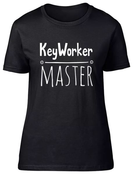 

keyworker master fitted womens ladies t shirt, White;black