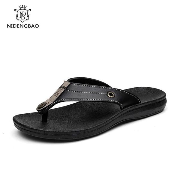 

slippers summer men flip flops high qulaity microfiber leather shoes fashion outdoor beach slides men's size 39-45, Black