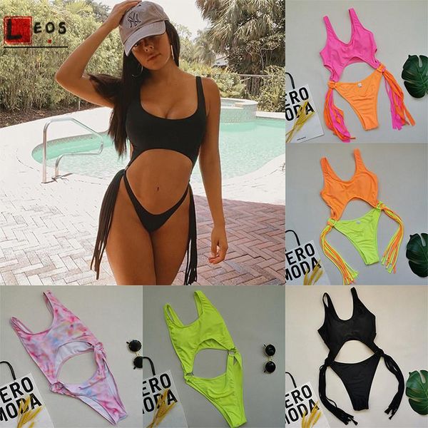 

one-piece suits one piece bodysuits swimwear tassel swimsuit summer beach swimming bikinis siamese thong bathing suit solid color 2021